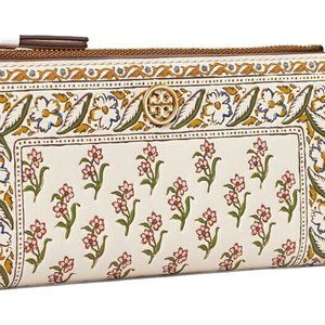 Tory Burch Walker Printed Leather Slim Zip Wallet in Ditsy Borders